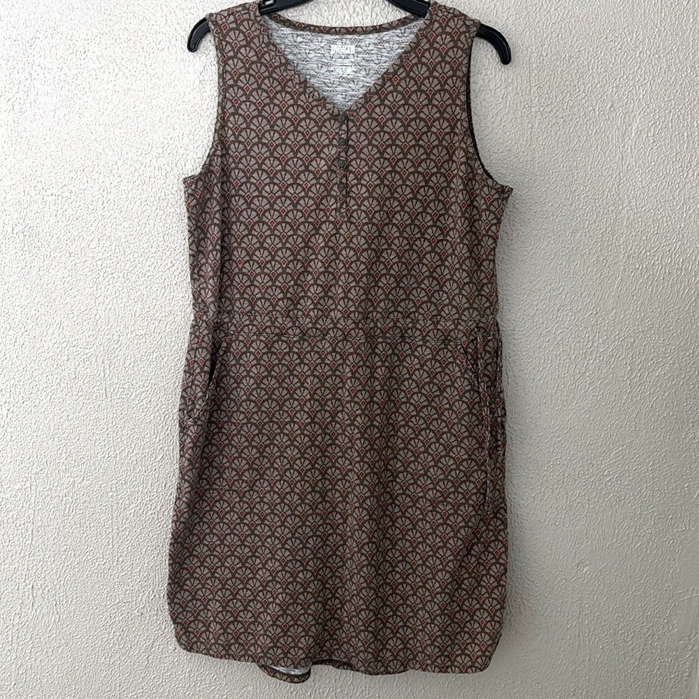 Womens Duluth Trading Co Sleeveless Dress, Pockets, Cinch Waist, Small, Brown